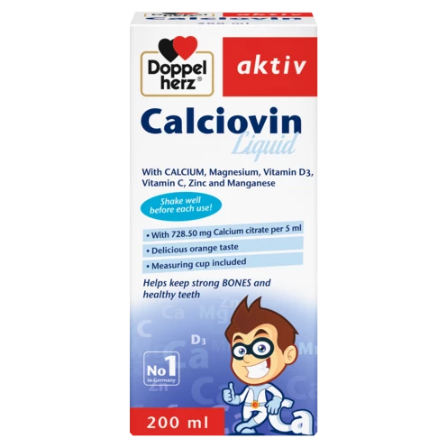 Doppelherz aktiv Calciovin Sirup Prednji pogled Retuširani prednji pogled Zadnji pogled Pogled sa leve strane Pogled sa desne strane
